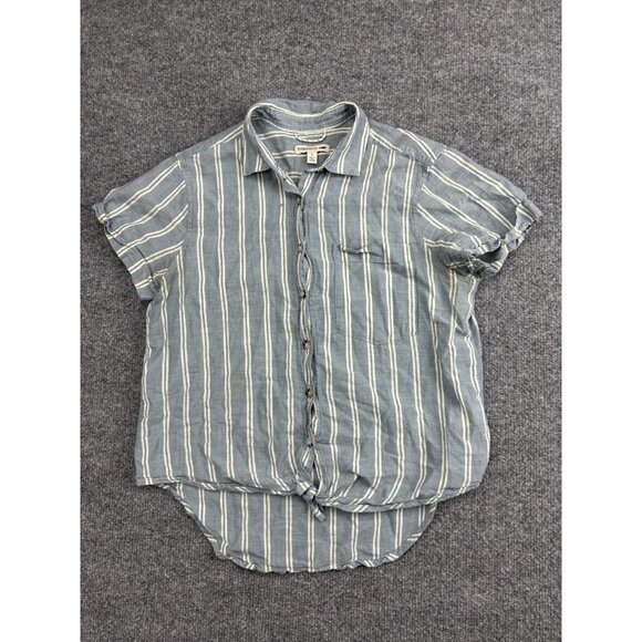 Toad&Co Shirt Womens Small Blue Striped Short Sleeve Button Down Organic Cotton - Picture 1 of 8